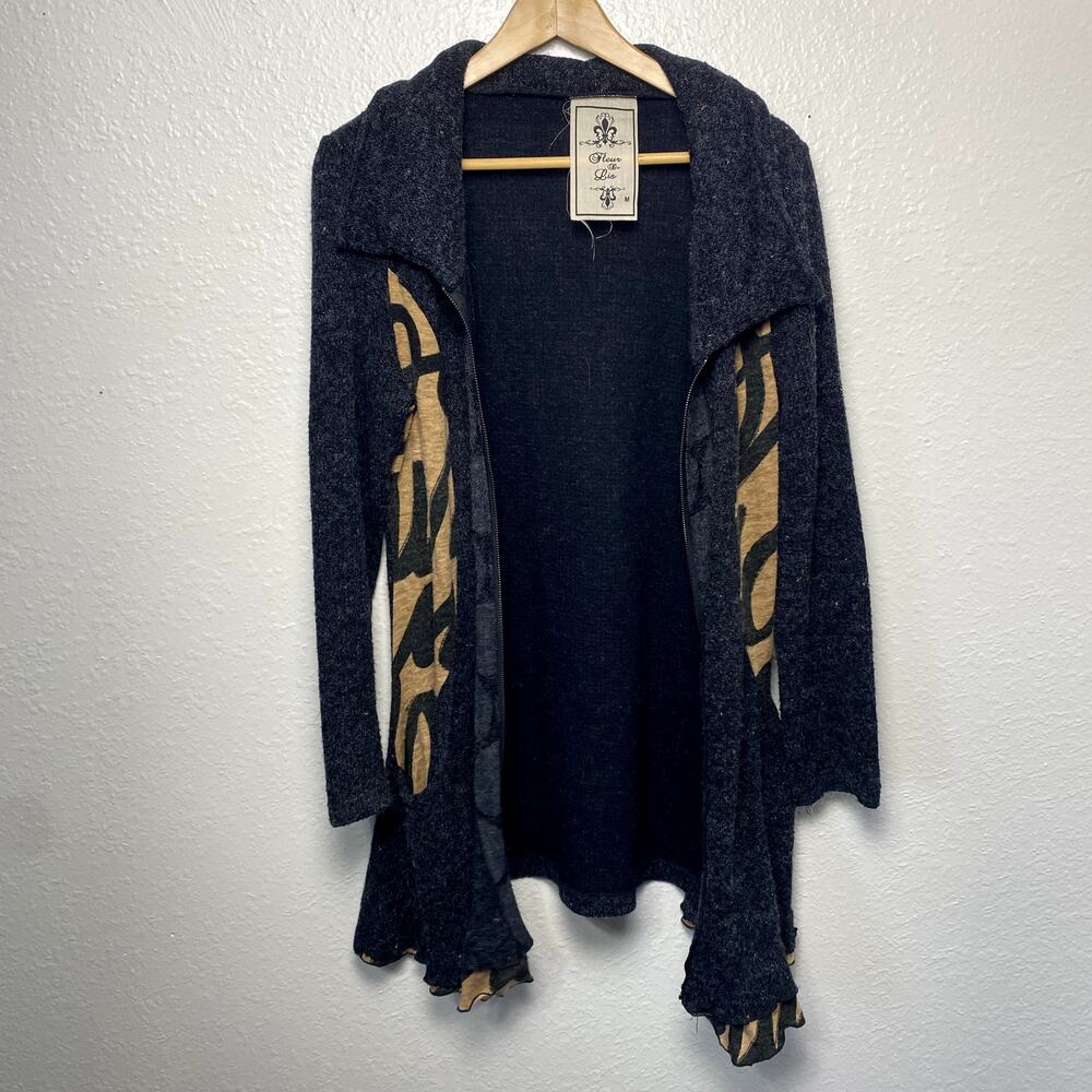Vtg Y2K Fleur De Lis Avant Garde Grunge Ruffle Whimsigoth Boho Sweater Jacket M - Picture 11 of 16